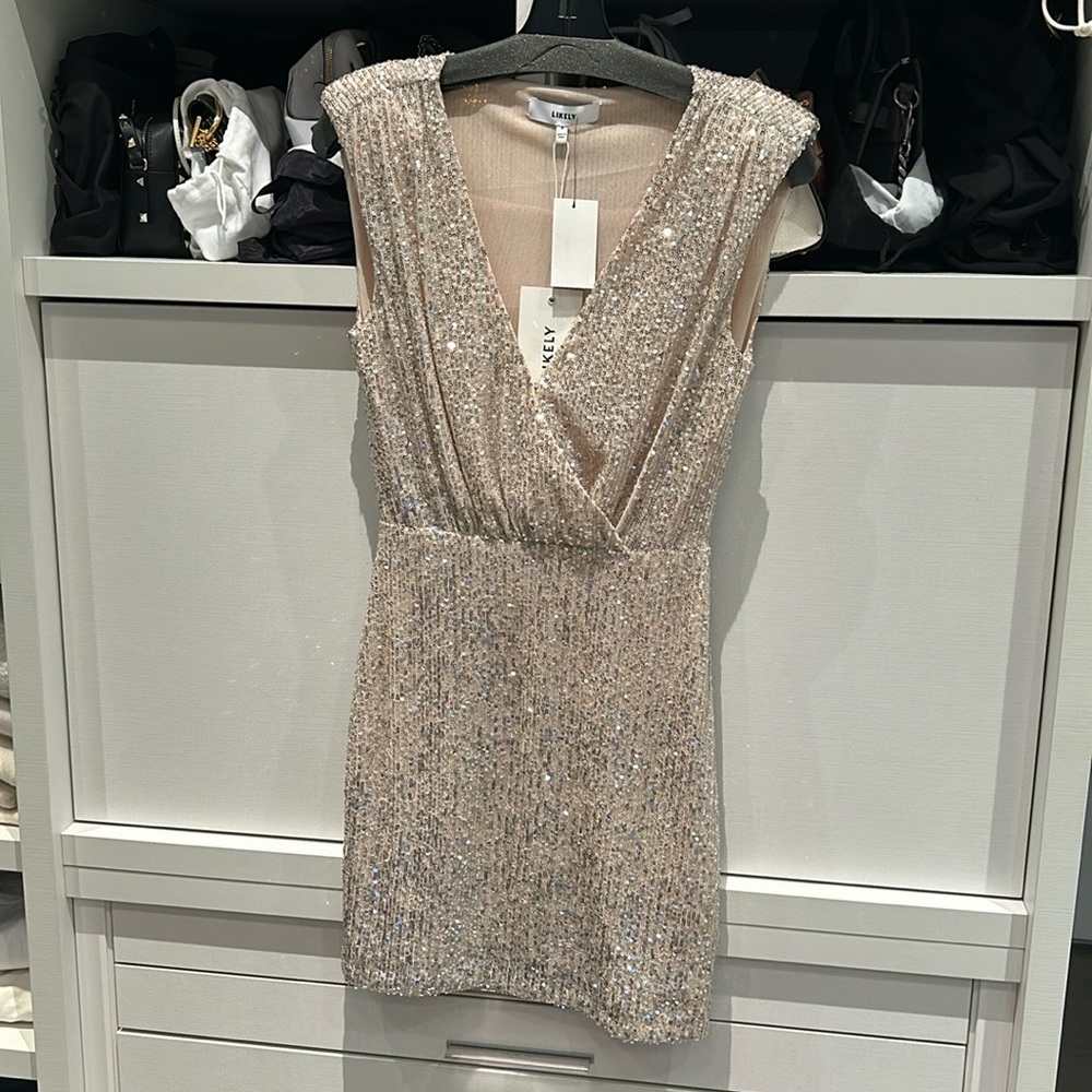 LIKELY Nyc gold sequined mini dress